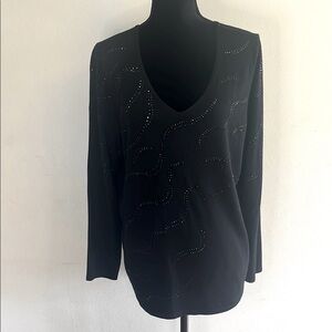 Chico's Black Studded V-Neck Top